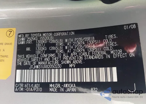 2008 Lexus Rx 400H из США, поврежденный, VIN JTJHW31UX82050230